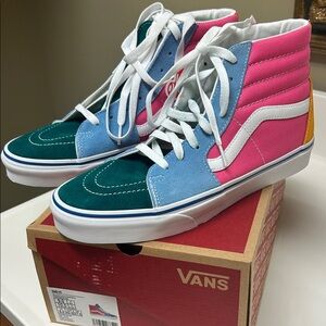 Vans Sk8-Hi High-Top Off The Wall Multi/Brig Suede Canvas Women’s 10.5 Men’s 9